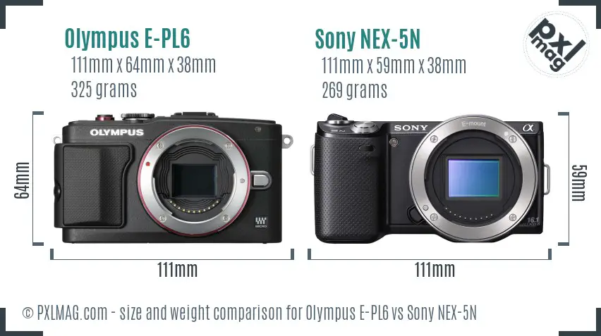 Olympus E-PL6 vs Sony NEX-5N size comparison