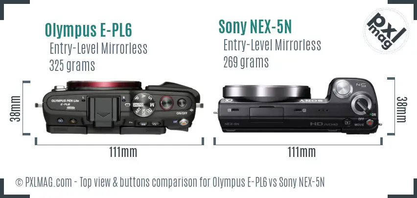 Olympus E-PL6 vs Sony NEX-5N top view buttons comparison