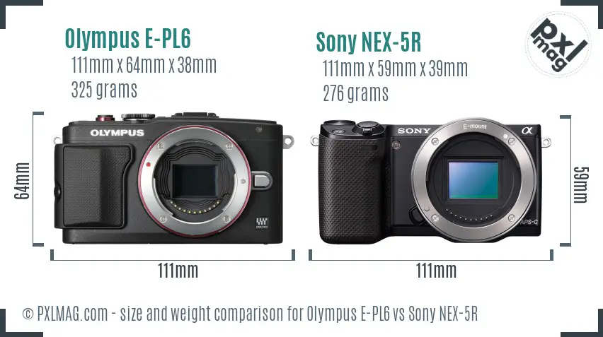 Olympus E-PL6 vs Sony NEX-5R size comparison