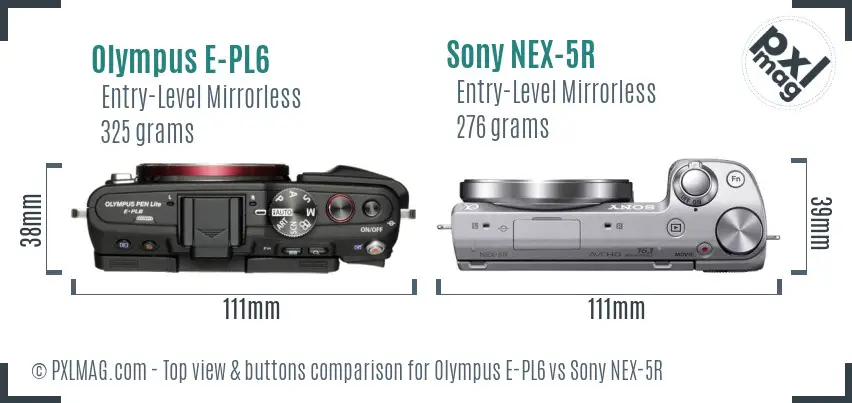 Olympus E-PL6 vs Sony NEX-5R top view buttons comparison