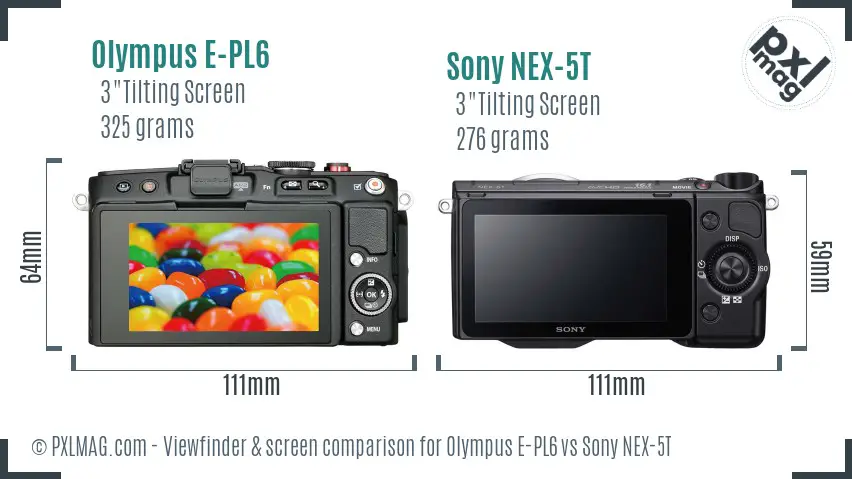 Olympus E-PL6 vs Sony NEX-5T Screen and Viewfinder comparison