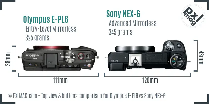 Olympus E-PL6 vs Sony NEX-6 top view buttons comparison