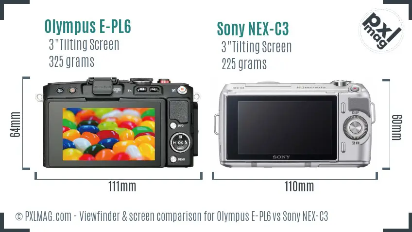 Olympus E-PL6 vs Sony NEX-C3 Screen and Viewfinder comparison