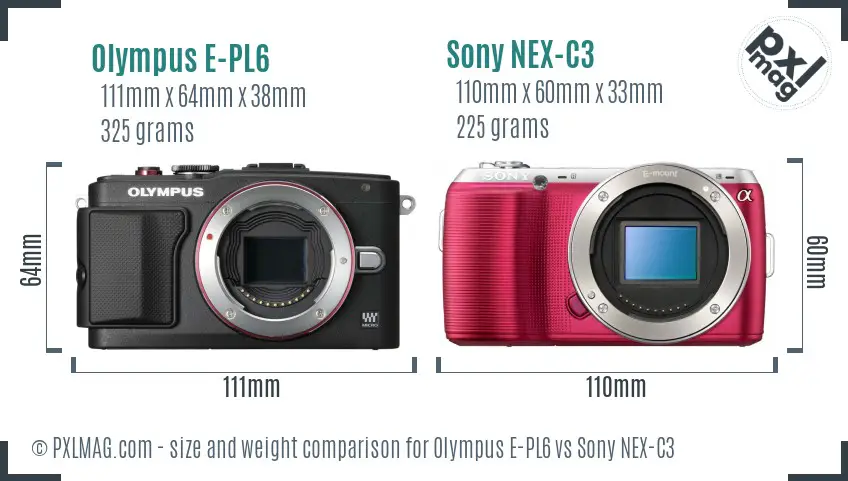 Olympus E-PL6 vs Sony NEX-C3 size comparison