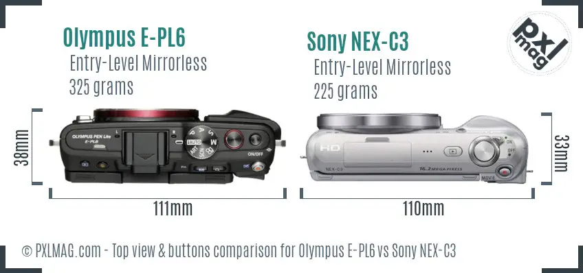 Olympus E-PL6 vs Sony NEX-C3 top view buttons comparison