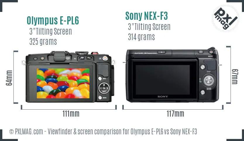 Olympus E-PL6 vs Sony NEX-F3 Screen and Viewfinder comparison