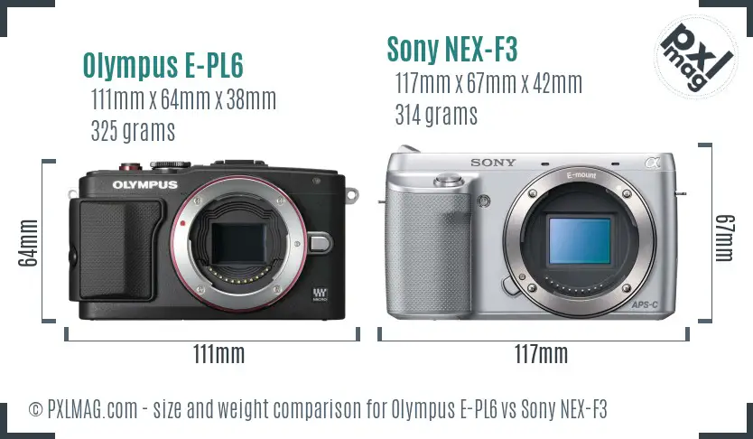 Olympus E-PL6 vs Sony NEX-F3 size comparison