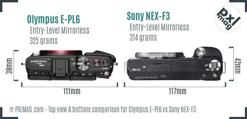 Olympus E-PL6 vs Sony NEX-F3 top view buttons comparison