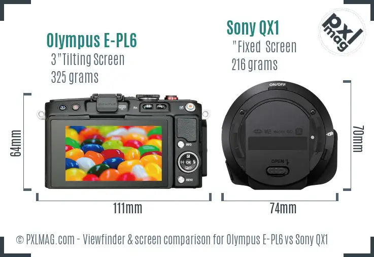 Olympus E-PL6 vs Sony QX1 Screen and Viewfinder comparison