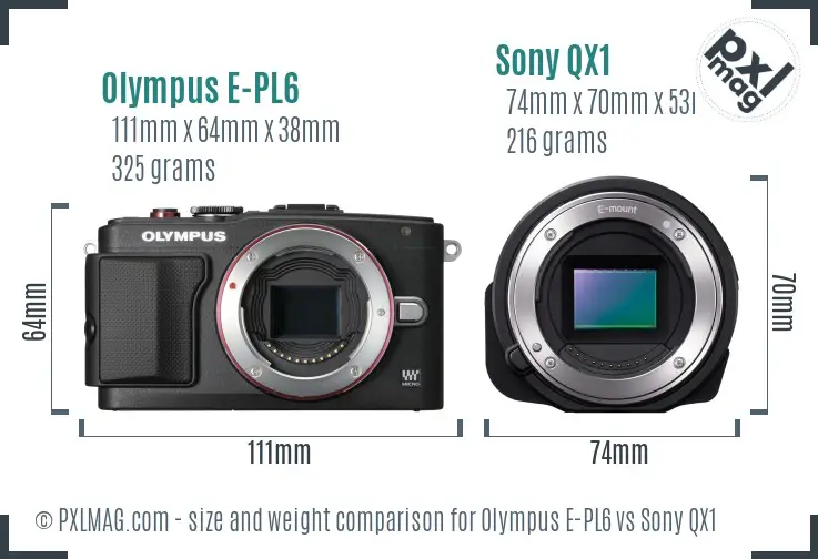 Olympus E-PL6 vs Sony QX1 size comparison