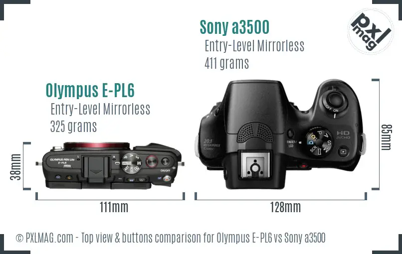 Olympus E-PL6 vs Sony a3500 top view buttons comparison