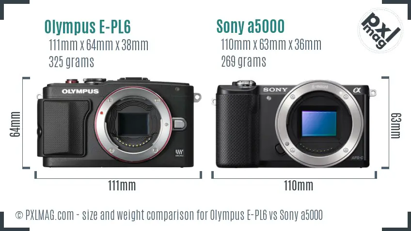 Olympus E-PL6 vs Sony a5000 size comparison