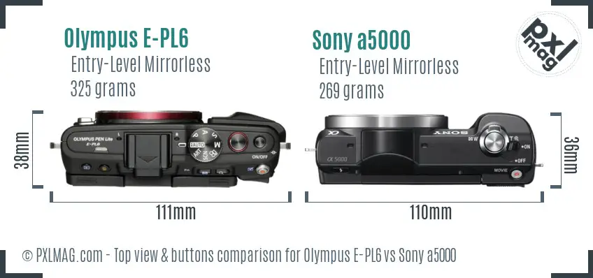 Olympus E-PL6 vs Sony a5000 top view buttons comparison