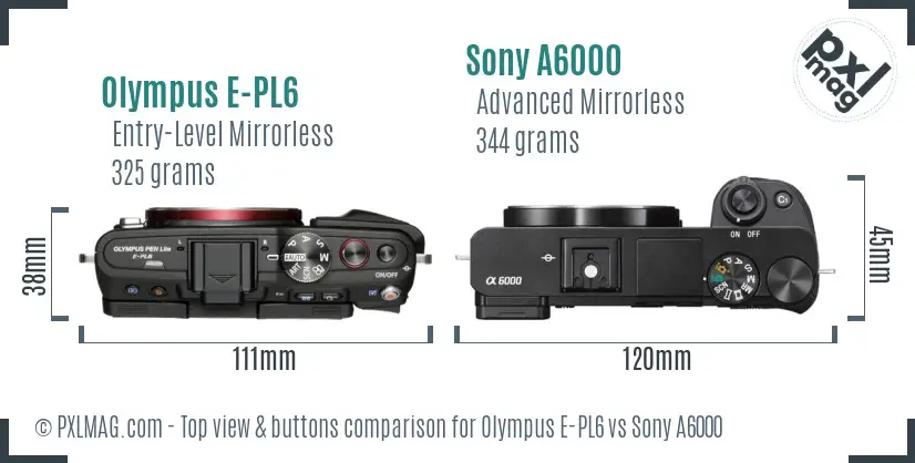 Olympus E-PL6 vs Sony A6000 top view buttons comparison