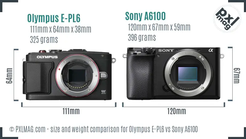 Olympus E-PL6 vs Sony A6100 size comparison