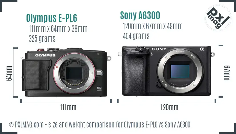Olympus E-PL6 vs Sony A6300 size comparison