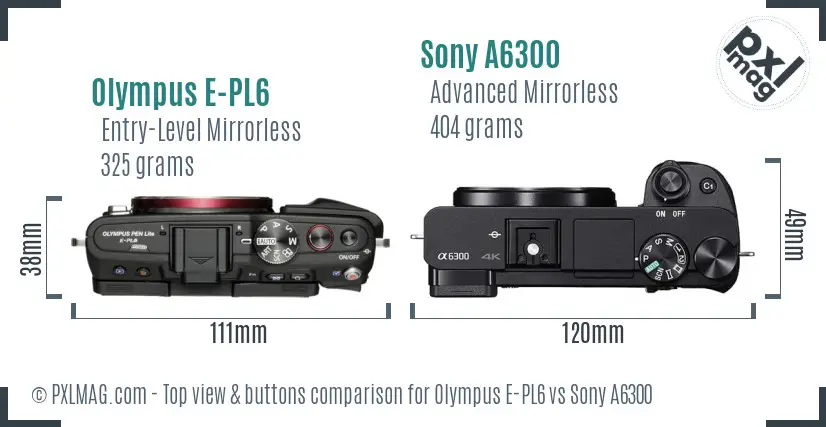 Olympus E-PL6 vs Sony A6300 top view buttons comparison