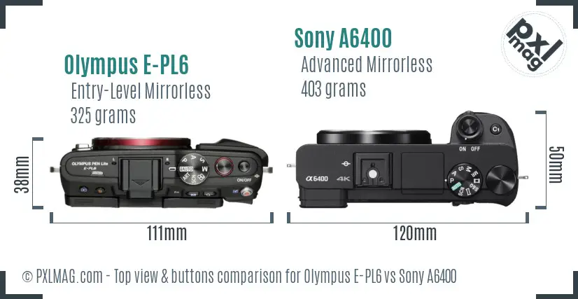 Olympus E-PL6 vs Sony A6400 top view buttons comparison