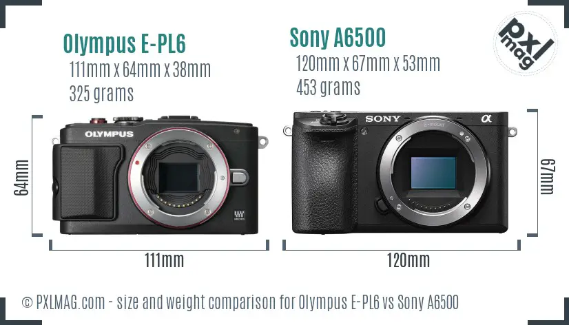 Olympus E-PL6 vs Sony A6500 size comparison