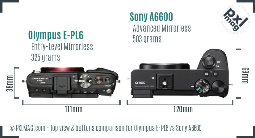 Olympus E-PL6 vs Sony A6600 top view buttons comparison