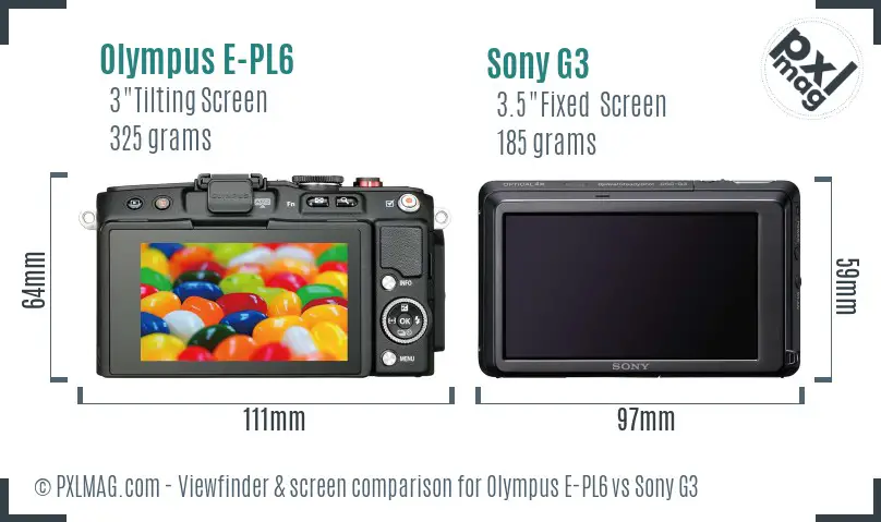 Olympus E-PL6 vs Sony G3 Screen and Viewfinder comparison