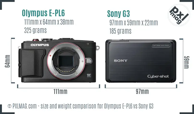 Olympus E-PL6 vs Sony G3 size comparison