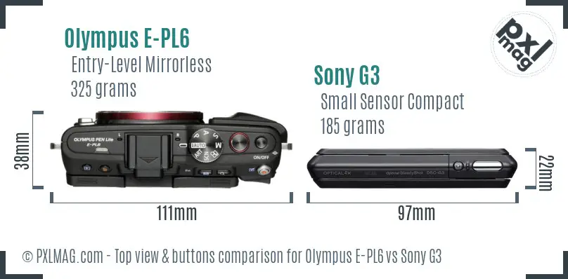 Olympus E-PL6 vs Sony G3 top view buttons comparison