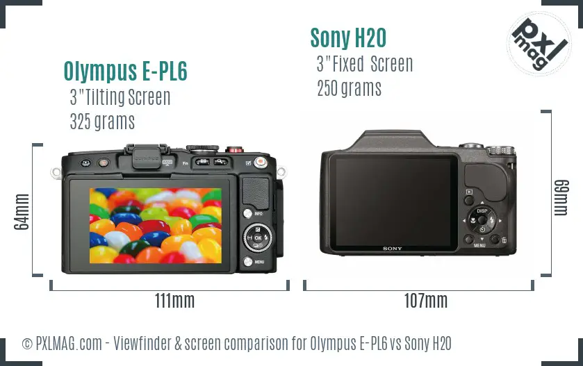 Olympus E-PL6 vs Sony H20 Screen and Viewfinder comparison