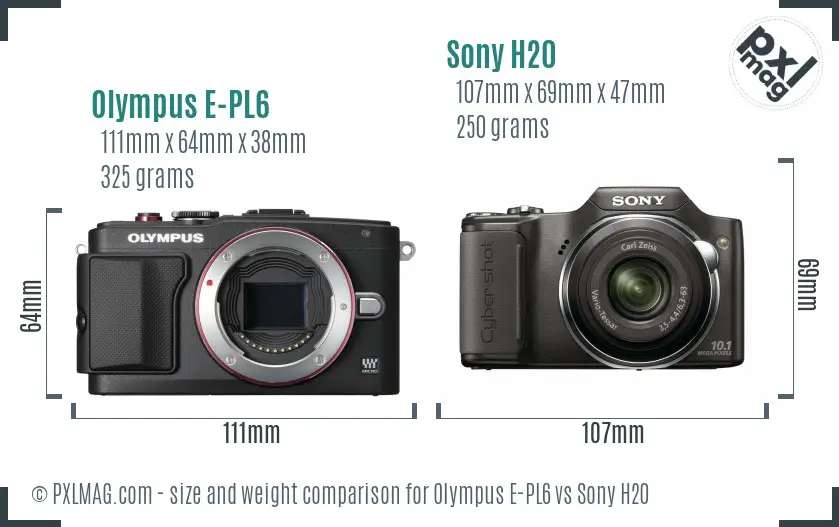 Olympus E-PL6 vs Sony H20 size comparison