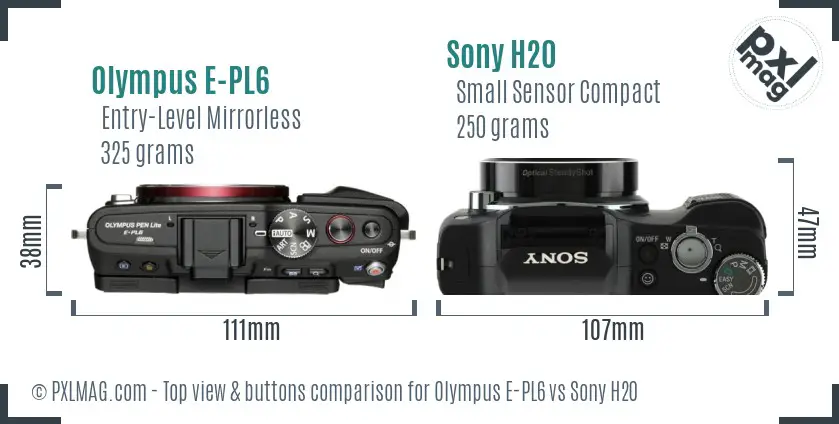 Olympus E-PL6 vs Sony H20 top view buttons comparison
