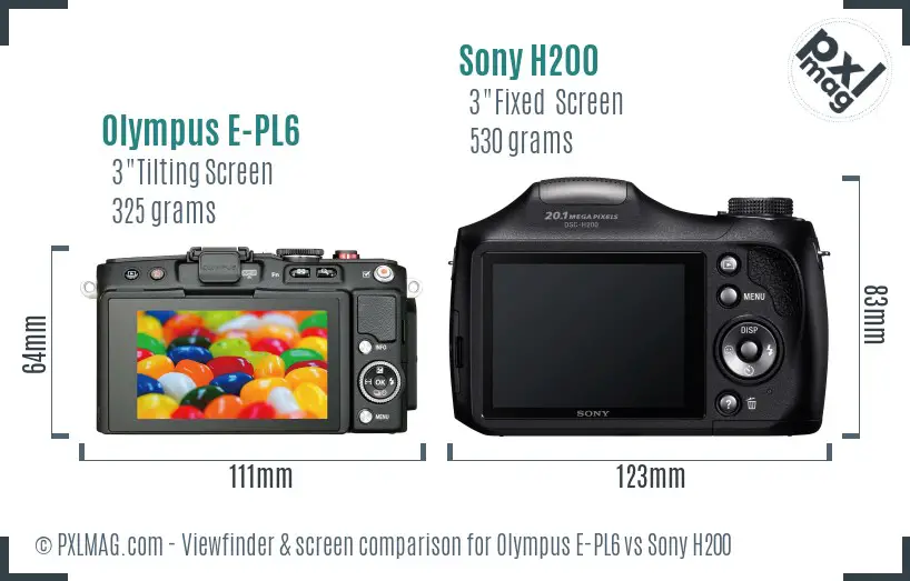 Olympus E-PL6 vs Sony H200 Screen and Viewfinder comparison