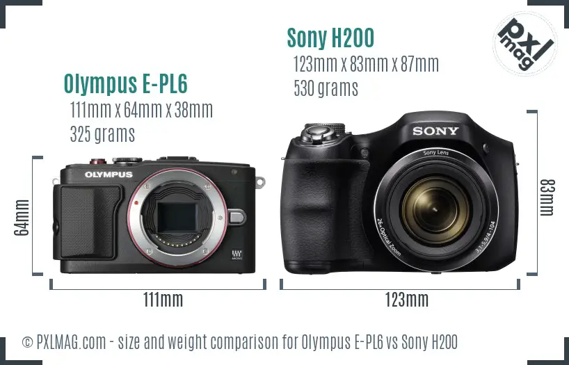 Olympus E-PL6 vs Sony H200 size comparison