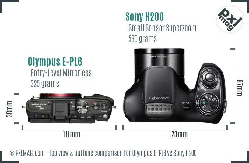 Olympus E-PL6 vs Sony H200 top view buttons comparison