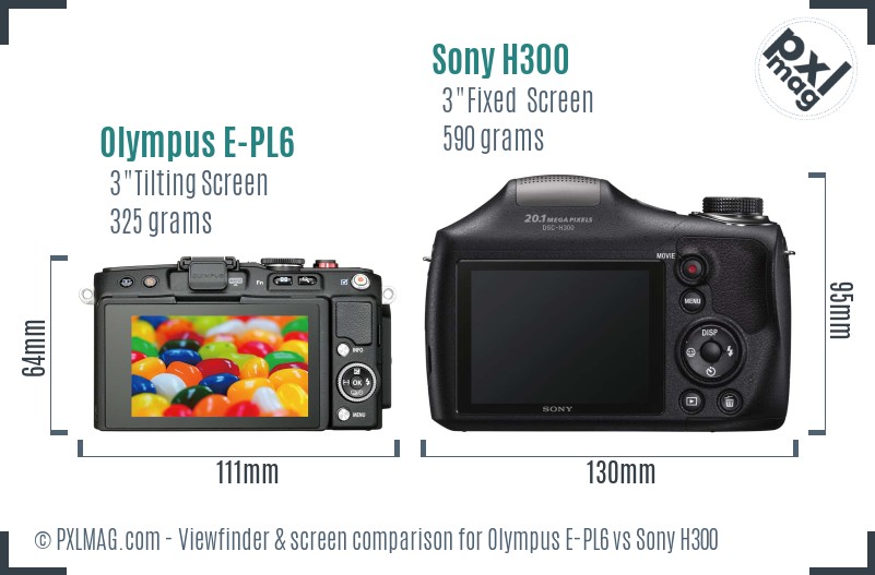 Olympus E-PL6 vs Sony H300 Screen and Viewfinder comparison