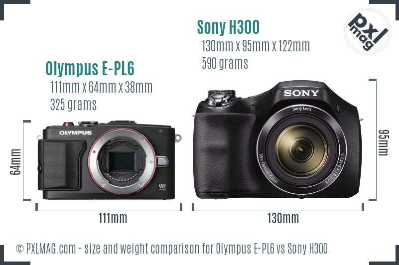 Olympus E-PL6 vs Sony H300 size comparison