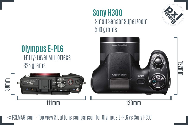 Olympus E-PL6 vs Sony H300 top view buttons comparison