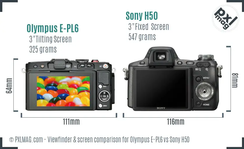Olympus E-PL6 vs Sony H50 Screen and Viewfinder comparison