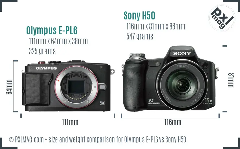 Olympus E-PL6 vs Sony H50 size comparison