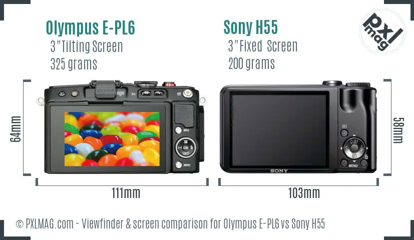 Olympus E-PL6 vs Sony H55 Screen and Viewfinder comparison
