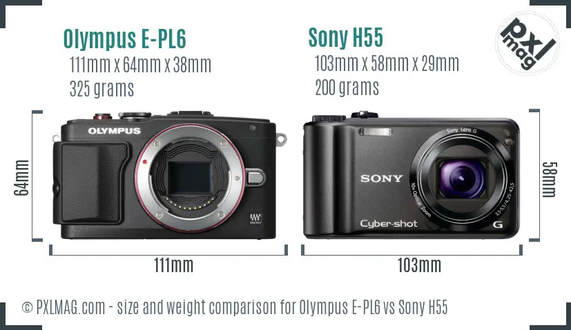 Olympus E-PL6 vs Sony H55 size comparison