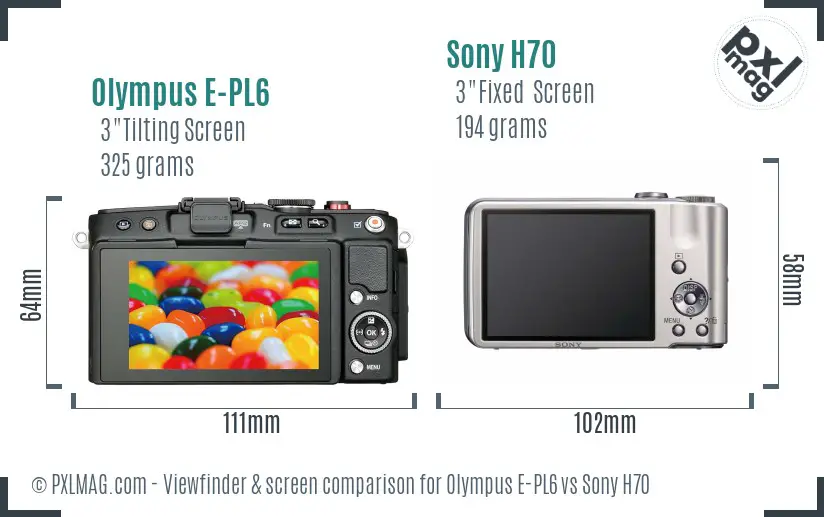 Olympus E-PL6 vs Sony H70 Screen and Viewfinder comparison