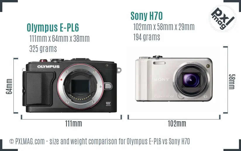 Olympus E-PL6 vs Sony H70 size comparison