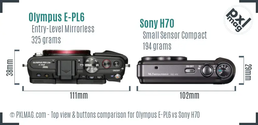 Olympus E-PL6 vs Sony H70 top view buttons comparison