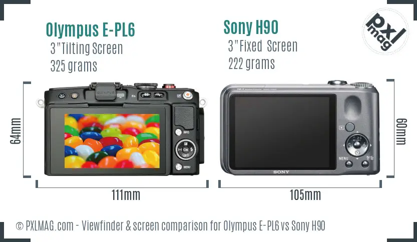 Olympus E-PL6 vs Sony H90 Screen and Viewfinder comparison