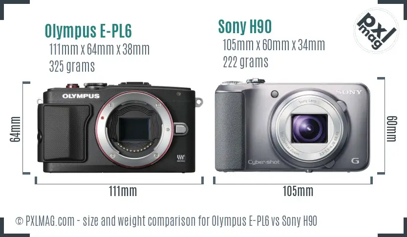 Olympus E-PL6 vs Sony H90 size comparison