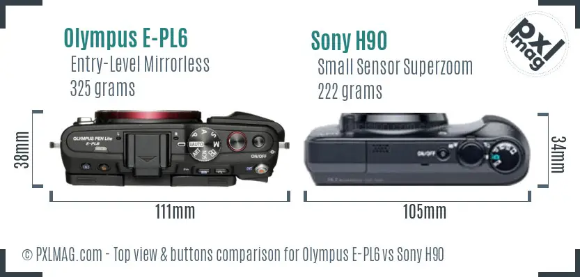 Olympus E-PL6 vs Sony H90 top view buttons comparison