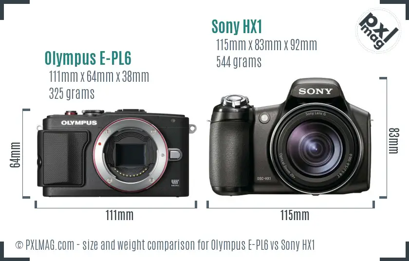 Olympus E-PL6 vs Sony HX1 size comparison
