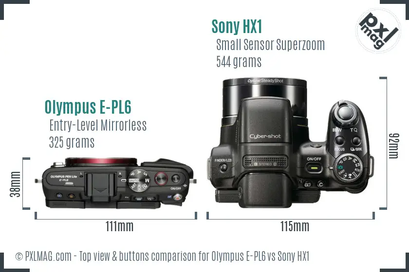 Olympus E-PL6 vs Sony HX1 top view buttons comparison