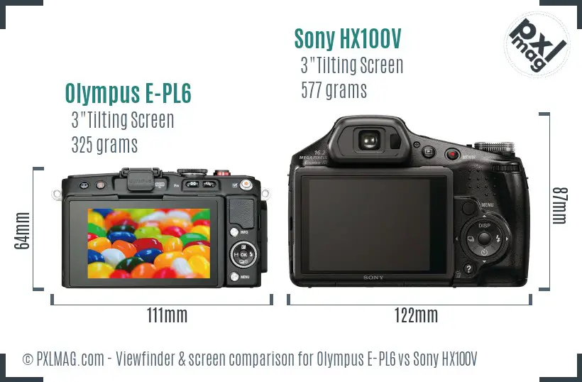 Olympus E-PL6 vs Sony HX100V Screen and Viewfinder comparison
