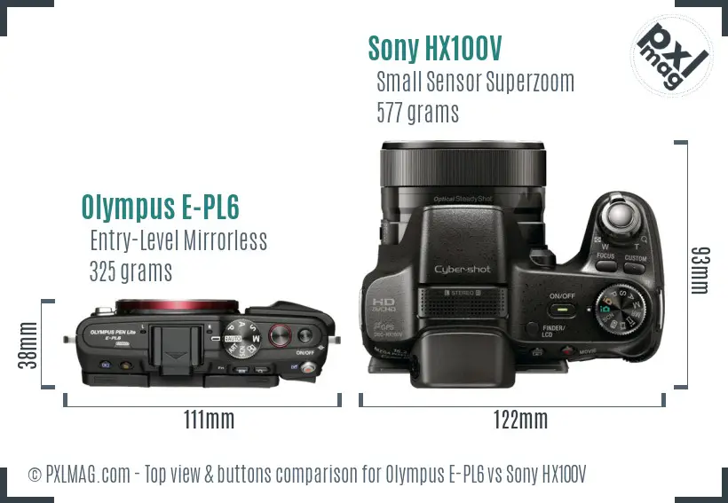 Olympus E-PL6 vs Sony HX100V top view buttons comparison